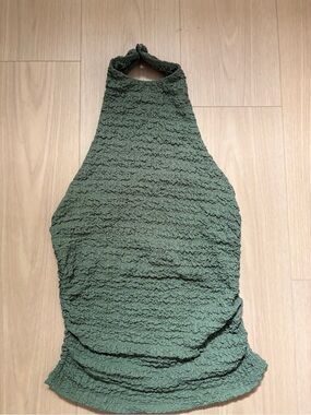 Zara Textured Halter Tank Top in Olive Green